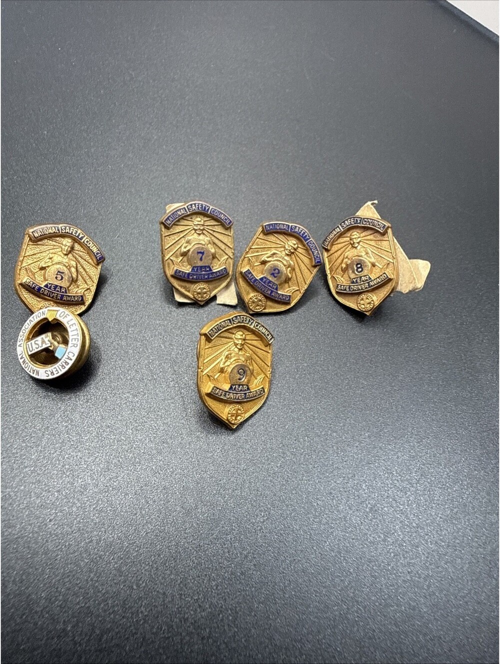 Vintage National Association Letter Carrier Enameled Pin & Safe Driving Pins